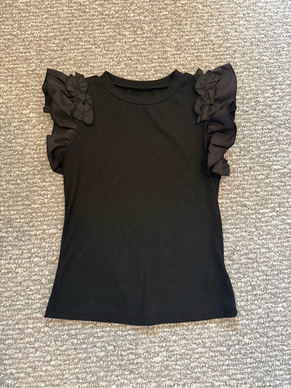 SHEIN Black Ruffle Cap Sleeve Knit Top